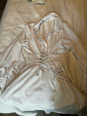 VENUS white long sleeve Blouse mini dress